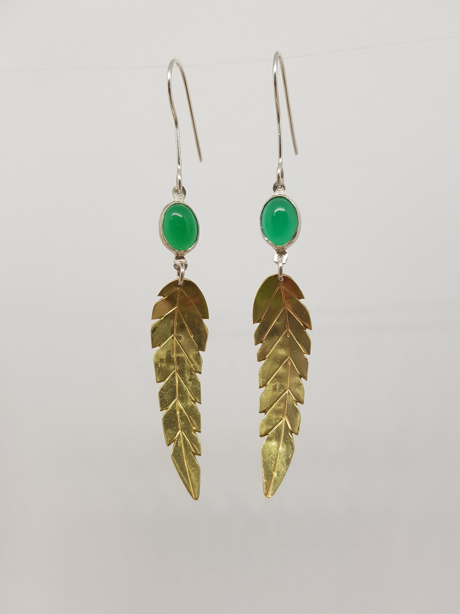 Green Agate Leaf Earrings